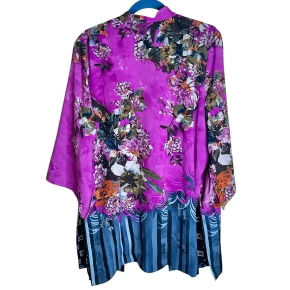 Nygard Open Front Kimono Duster Size Large Vibrant Colors Contrasting Lining - Picture 7 of 9